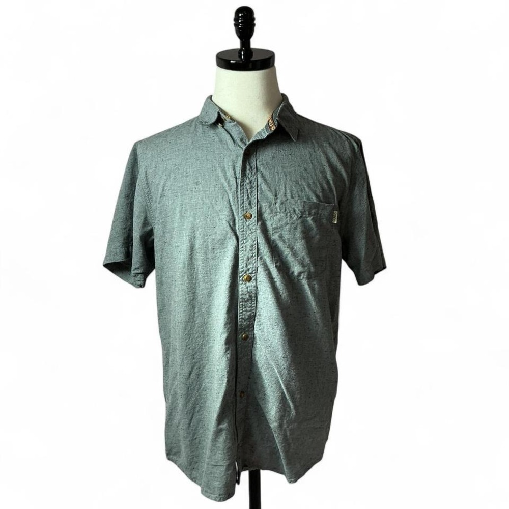 Dravus Speckled Short Sleeve Button Down Shirt Mens L Gray Casual Neps Pocket